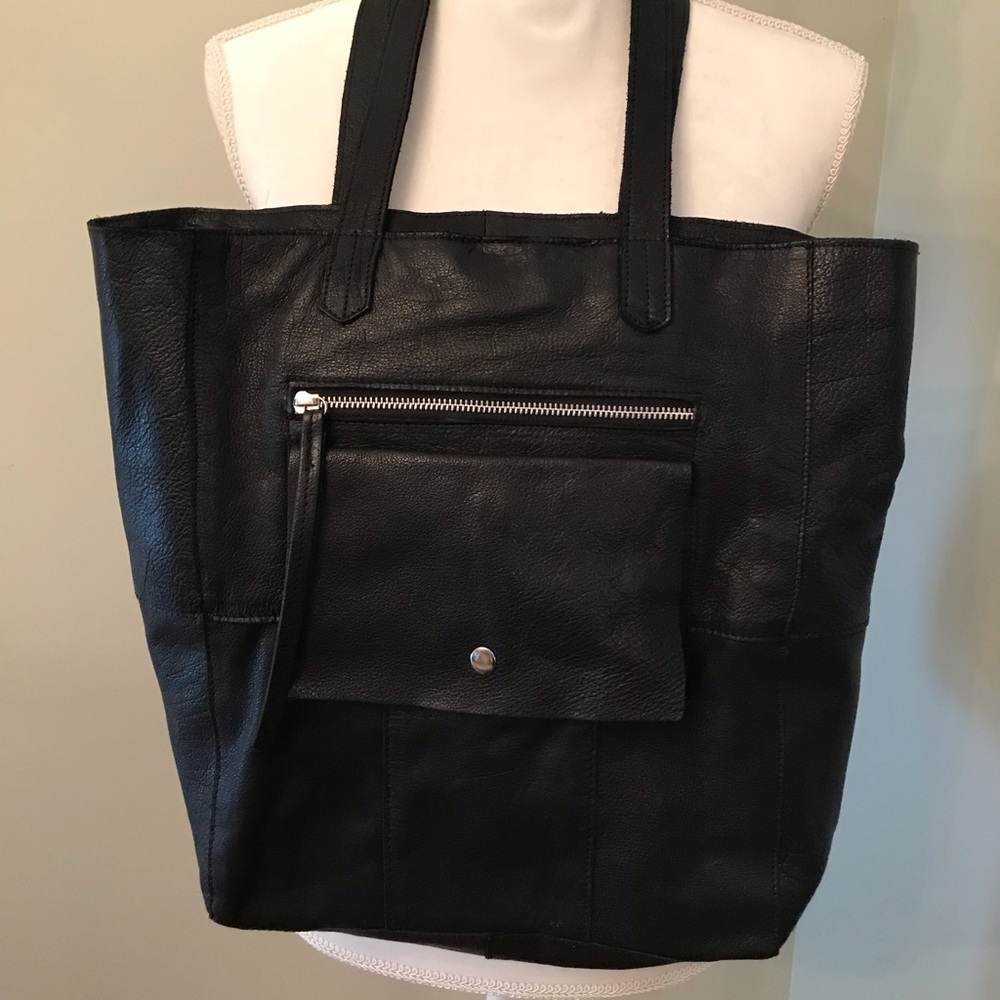 Minimal design black leather tote